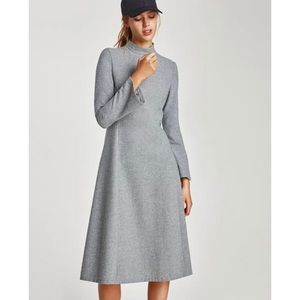 Zara Woman Gray Wool Flare Midi Dress